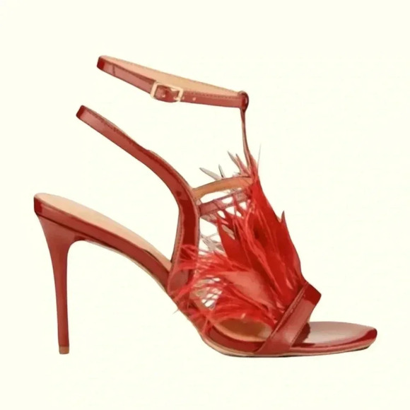 Halston Heritage Shoes - Halston Heritage Tasha DARK Red Patent Leather
Feather Heeled Cage Sandals